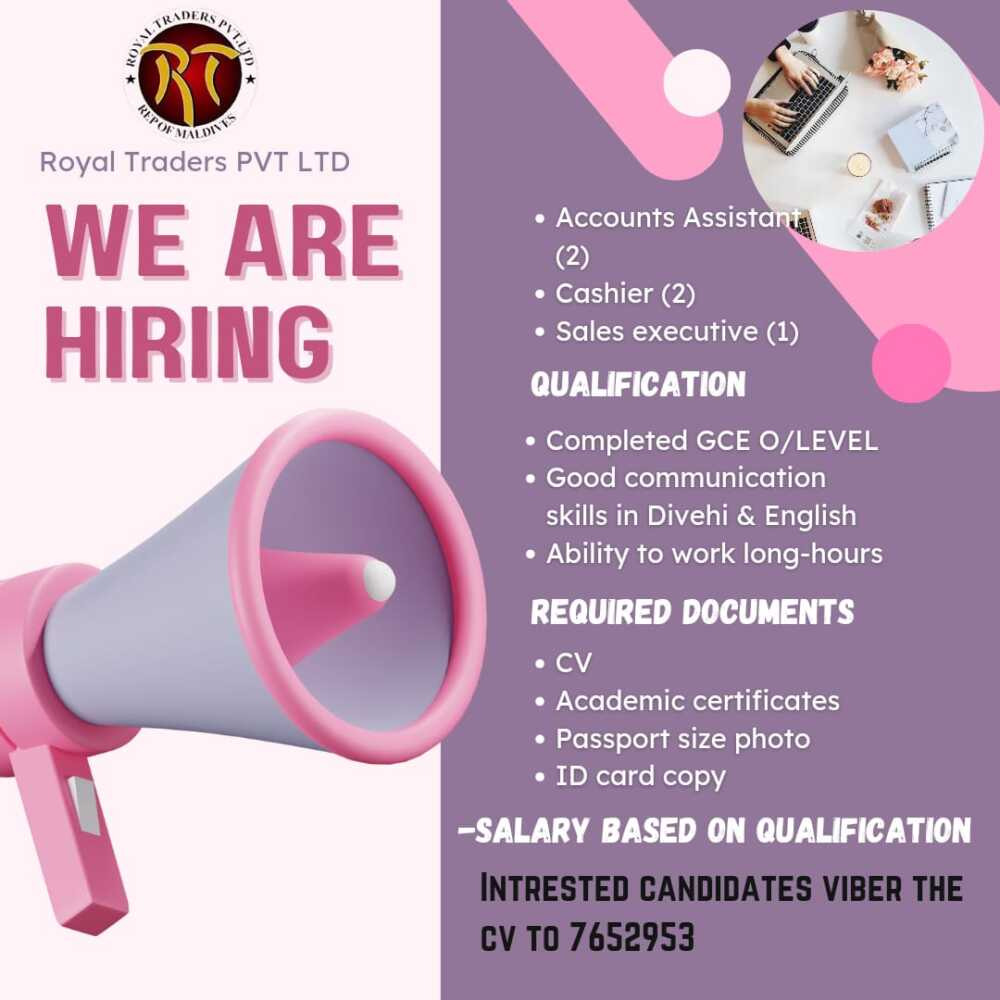 Accounts Assistant (2) / Cashier (2) / Sales Executive (1)