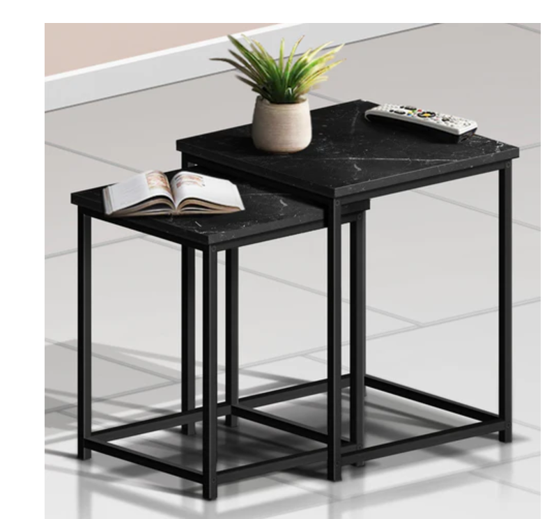 Side Table (2 PCs) | SKU: 57107 | PARTICLE BOARD + METAL | Color: BLACK