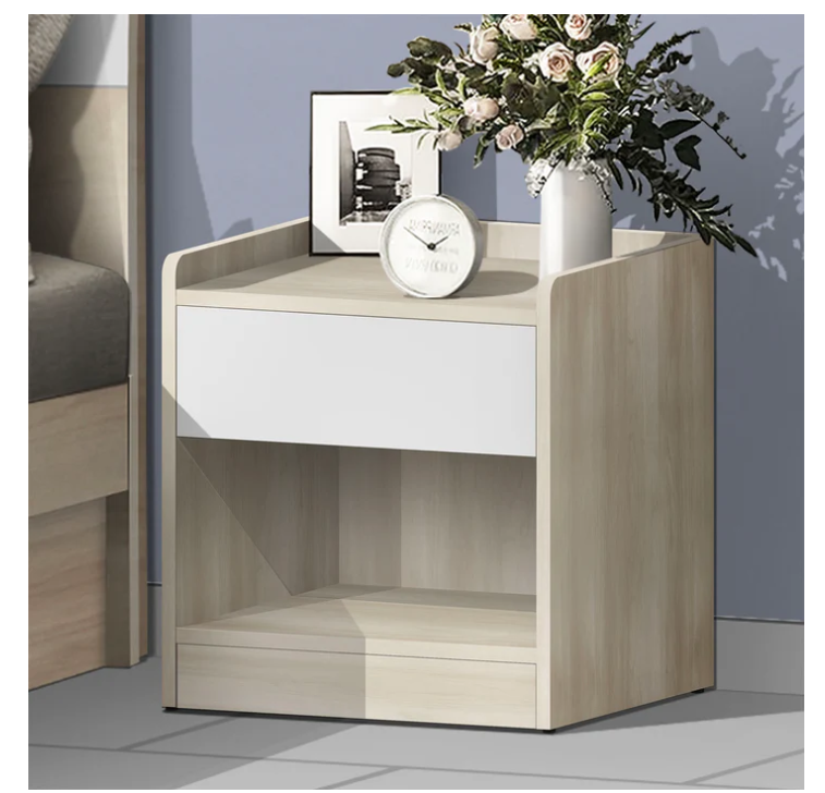 Bedside Table | SKU: 53509 | WITH 1 DRAWER | Brand: BNF | Color: WHITE/MAPLE