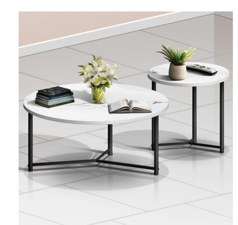 Side Table (2 PCs) | SKU: 57104 | PARTICLE BOARD + METAL | Color: WHITE/BLACK