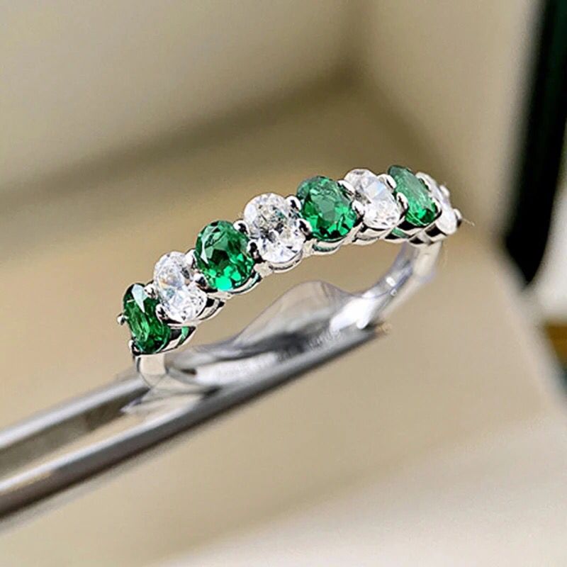 Trendy White & Green Zirconia Finger Ring for Women Party