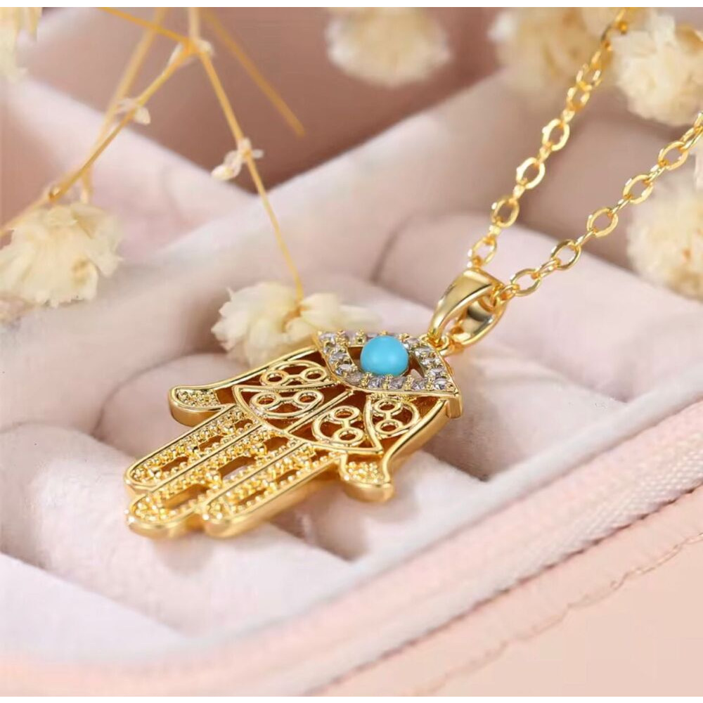 Luxury Female Crystal White Zircon Stone Hand Pendant Necklace Gold ColoR