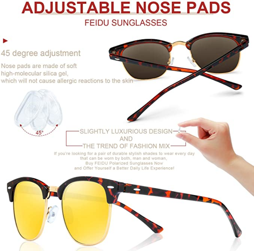 Original Brand New FEIDU 100%UV Pro Polarized Clubmaster Sunglasses [Yellow]