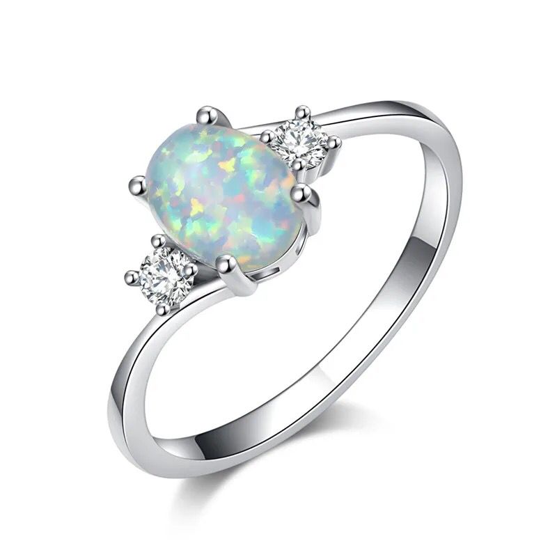 Cute White Glow Opal Oval Stone Ring Fashion Silver Color Party Ring