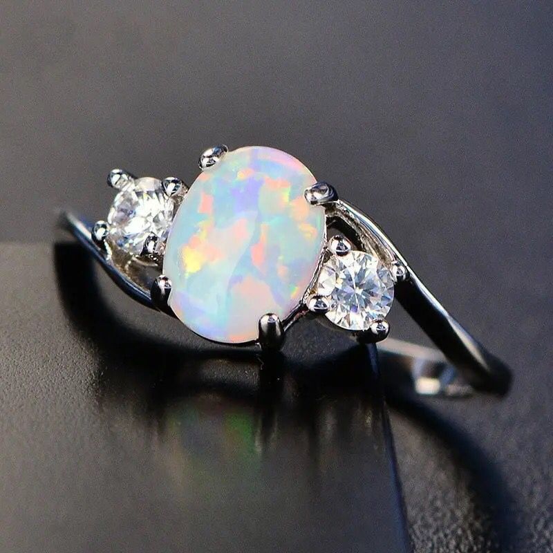 Cute White Glow Opal Oval Stone Ring Fashion Silver Color Party Ring