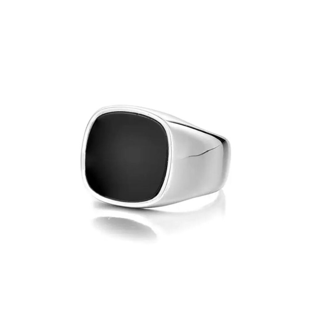 Simple Black Drop Glaze Square Alloy Ring For Men Fashion Jewelry Gift