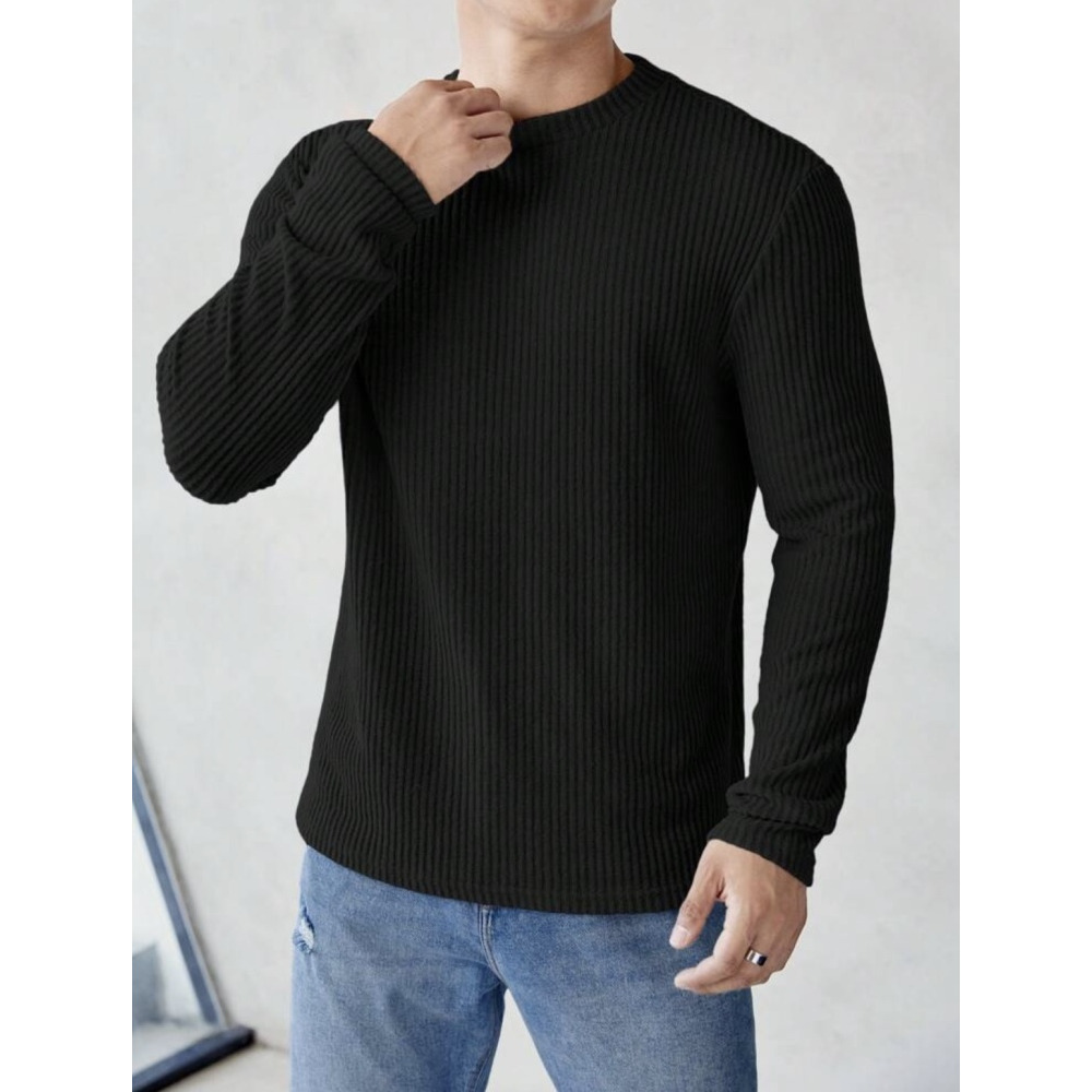 Men Solid Ribbed Tshirt