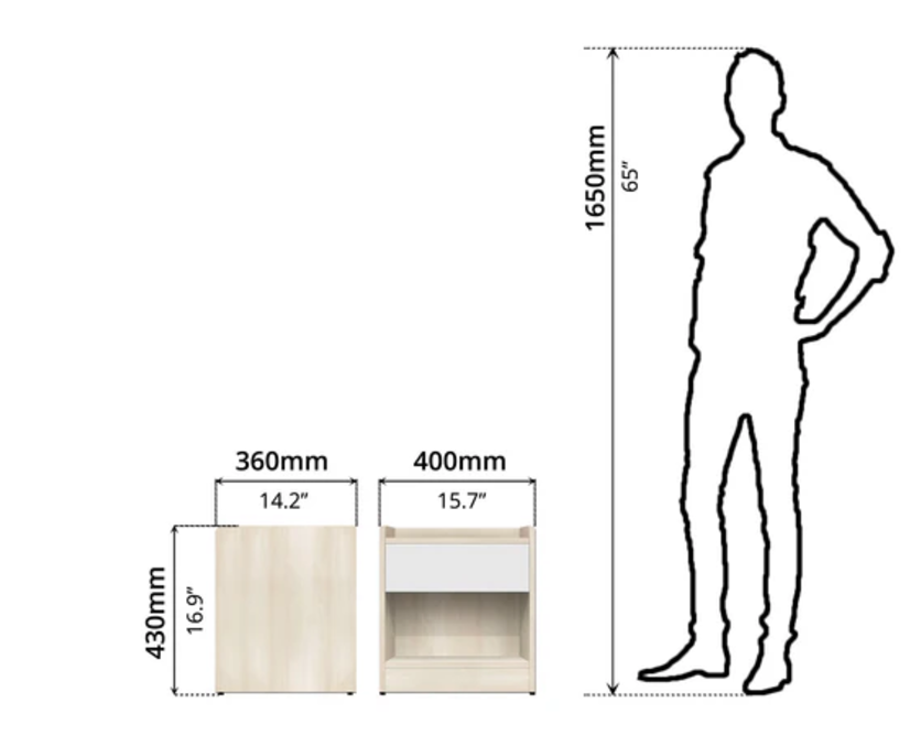 Bedside Table | SKU: 53509 | WITH 1 DRAWER | Brand: BNF | Color: WHITE/MAPLE