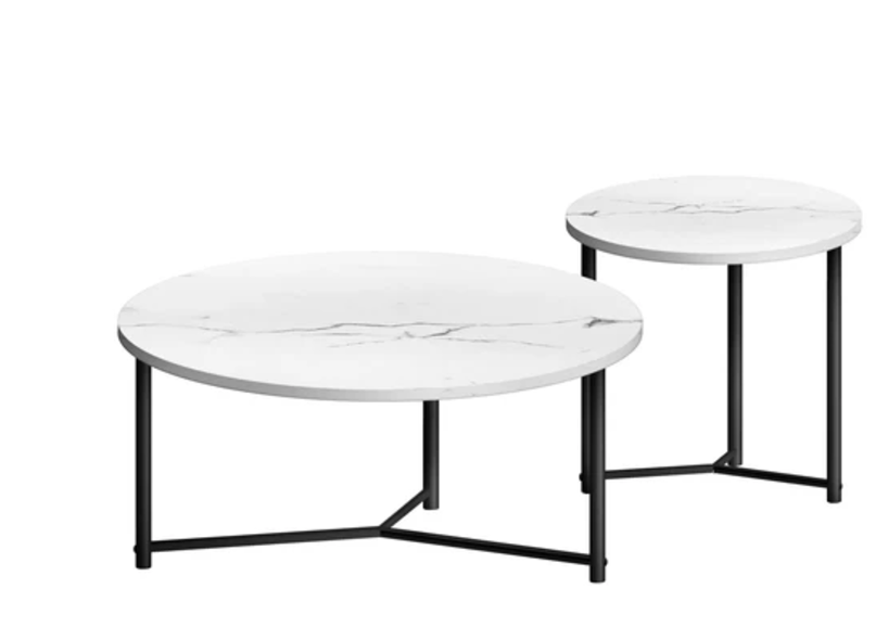 Side Table (2 PCs) | SKU: 57104 | PARTICLE BOARD + METAL | Color: WHITE/BLACK