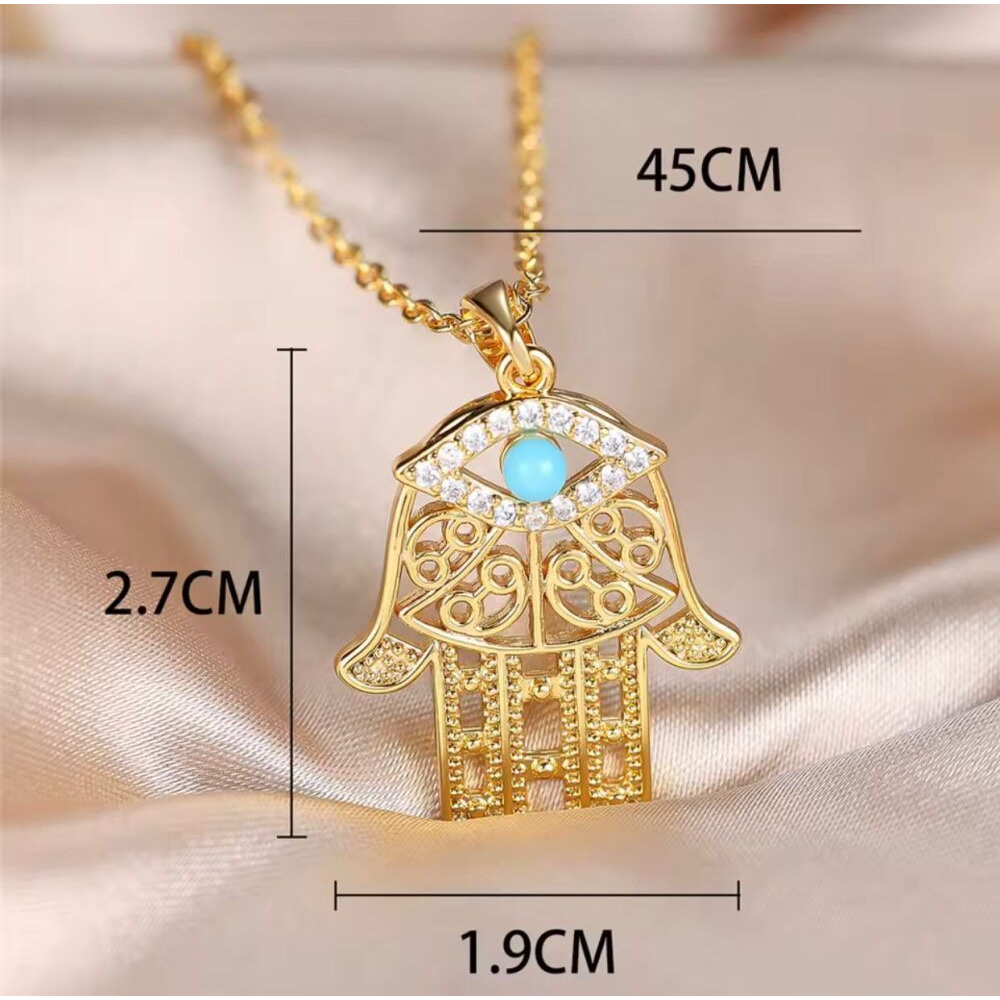 Luxury Female Crystal White Zircon Stone Hand Pendant Necklace Gold ColoR